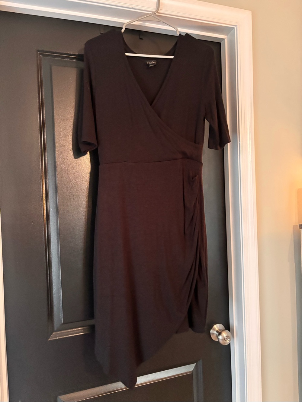 Envelope Wrap Midi Dress in Black - Femalee
